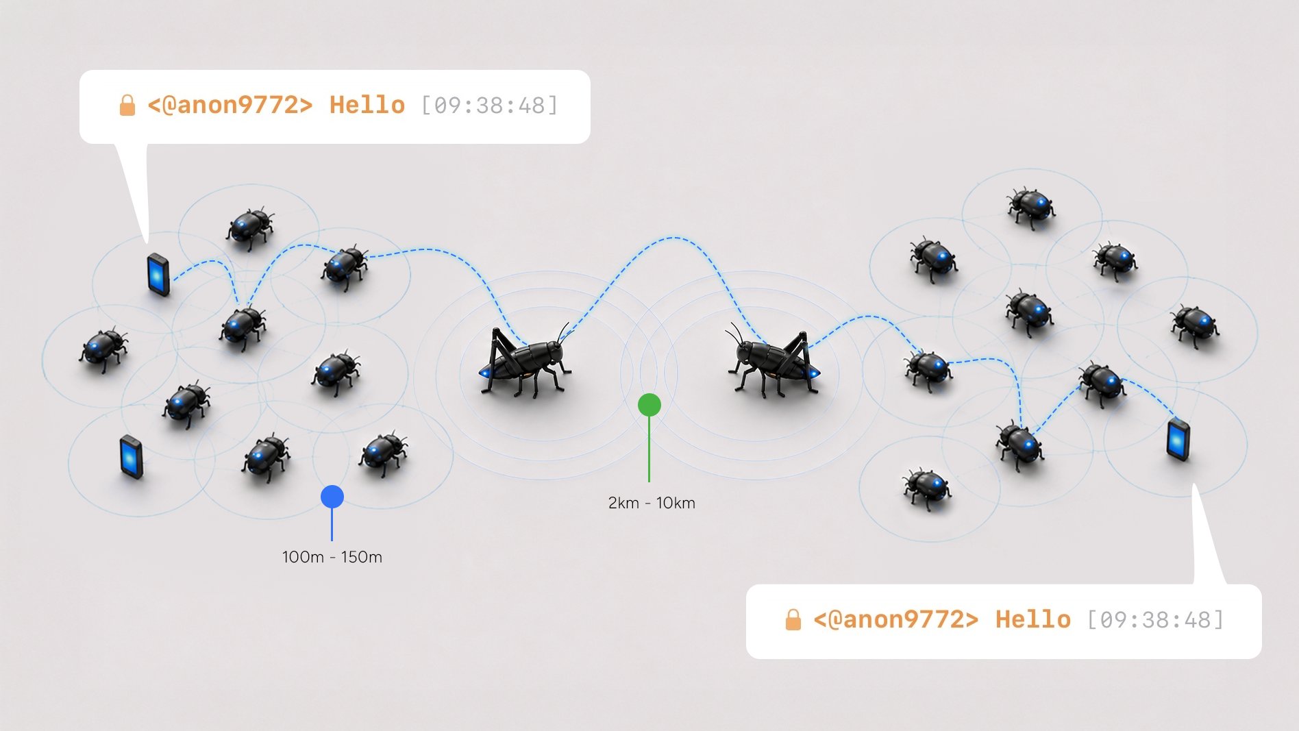 Bitle ESP32-S3 & ESP32-C3 relay nodes form a short and long range ambient mesh network.
