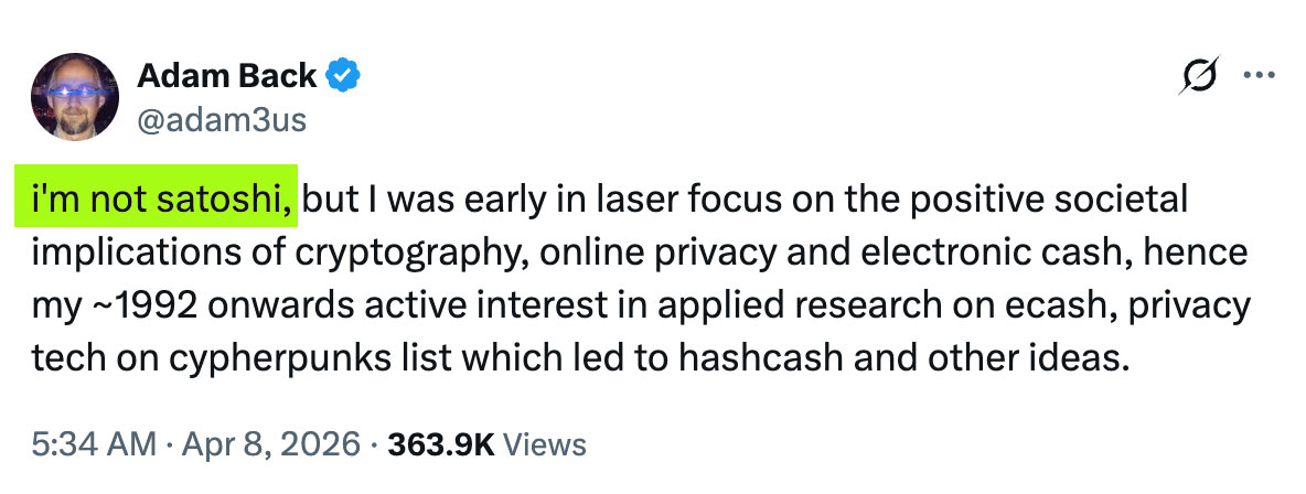 Adam Back tweet